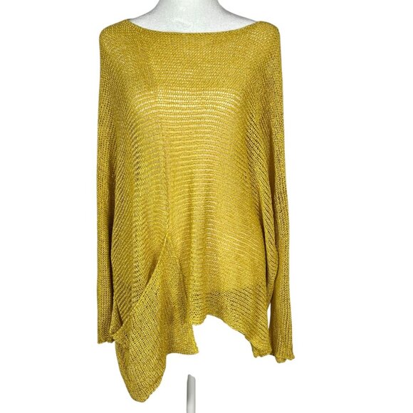 Alembika Cotton Mesh Asymmetrical Boatneck Boxy Sweater Yellow Gold Lagenlook XL - Picture 2 of 12